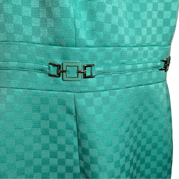 Tahari X Arthur S. Levine Aqua Checkered Green Belted Structured Sheath Dress - Picture 3 of 9